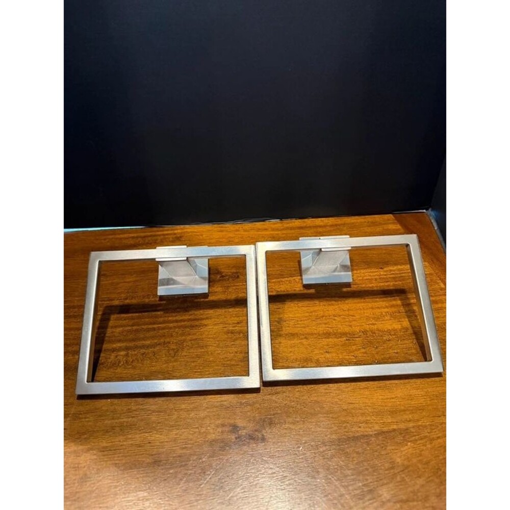 Lot of 2 Brushed Nickel Square Towel Rings Modern Bathroom Hand Towel Holders